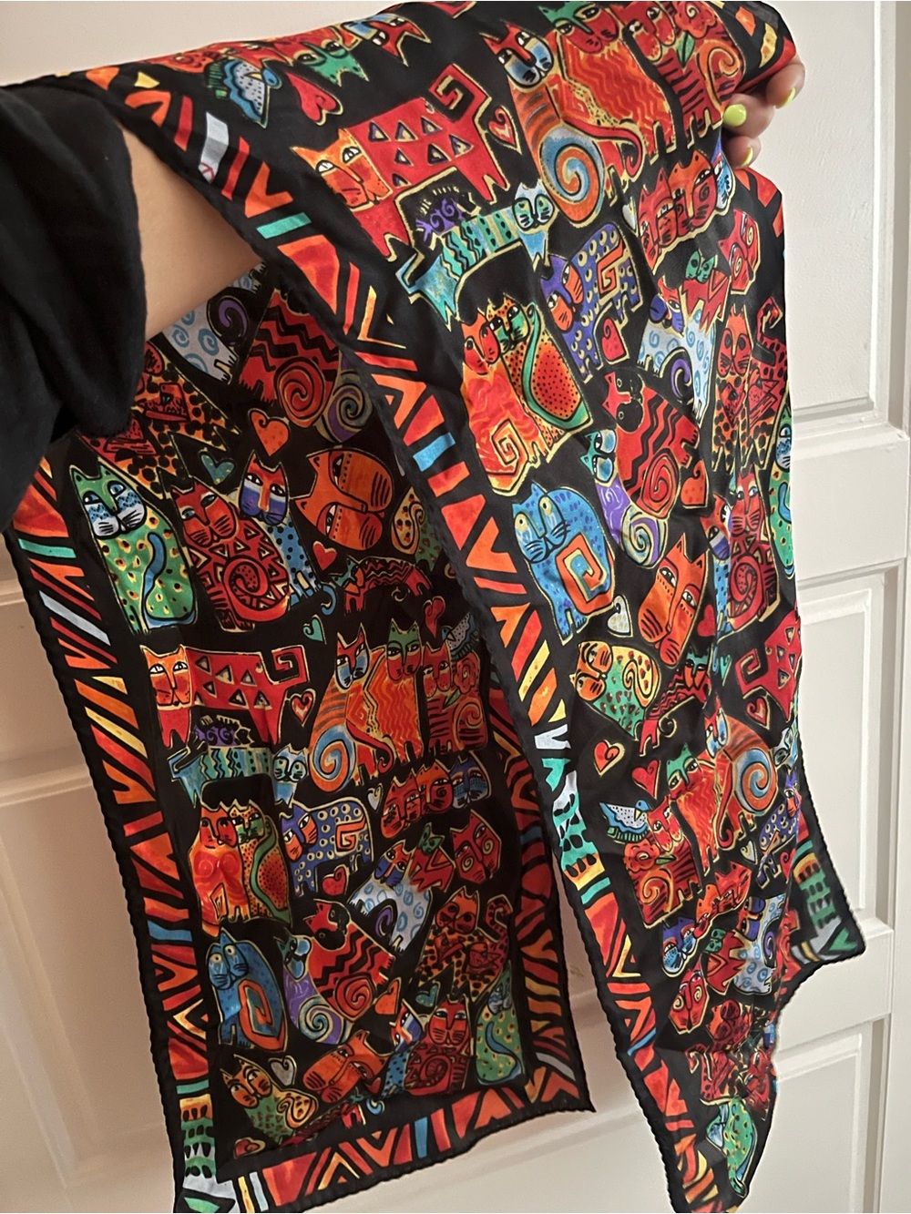Laurel Burch Cat Print Silk Scarf 80s 90s